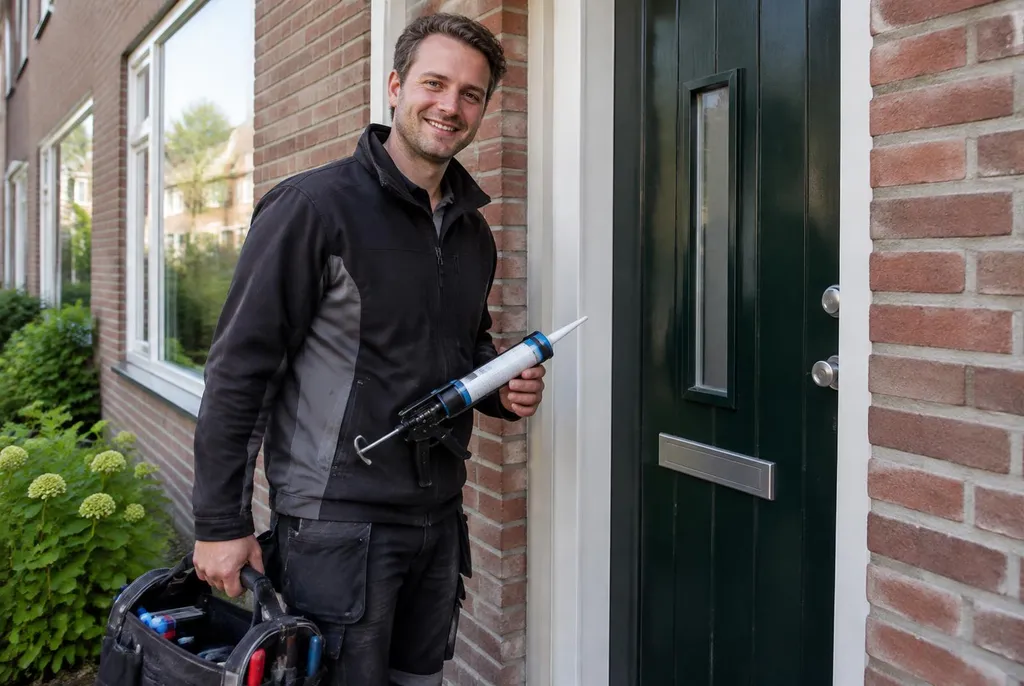 Vakman van Kitbedrijf Purmerend bij de voordeur van een woning